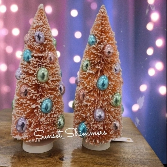2 Bella Lux Easter Faux Chocolate Foil Egg Glittered Bottle Brush Tree Decor 12" - Picture 3 of 3